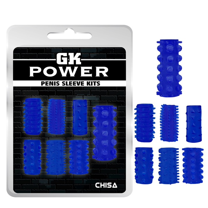 Набір насадок на пеніс Chisa GK Power з різним рельєфом, синій