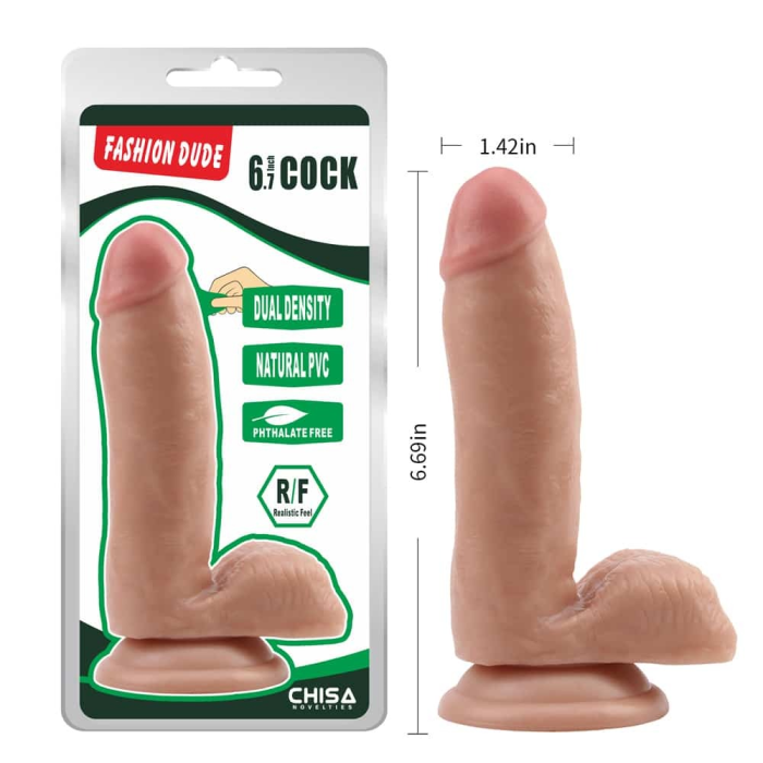 Фалоімітатор реалістичний з мошонкою Chisa Fashion Dude 6.7 Cock на присосці, бежевий