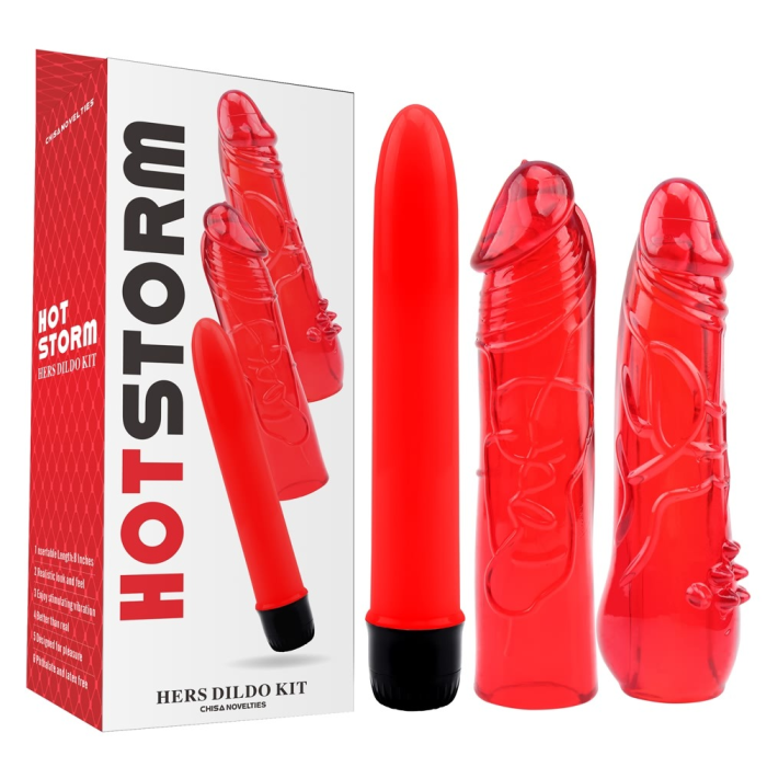 Набір вібратор + 2 насадки Chisa Hotstorm Hers Dildo Kit червоний
