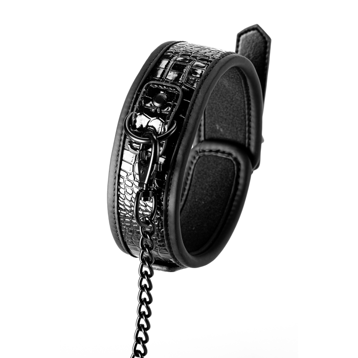Нашийник з повідцем BLAZE LUXURY COLLAR AND LEASH CROCO BLACK