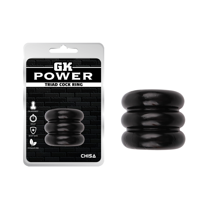 Широке ерекційне кільце з трьох ярусів Chisa GK Power Triad Cock Ring, чорне