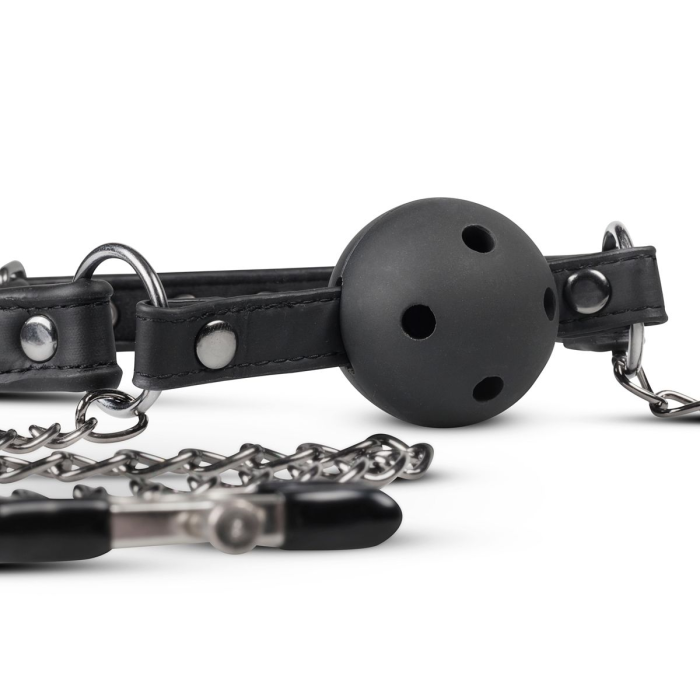 Кляп з зажимами на соски Open Ball Gag With Nipple Clamps