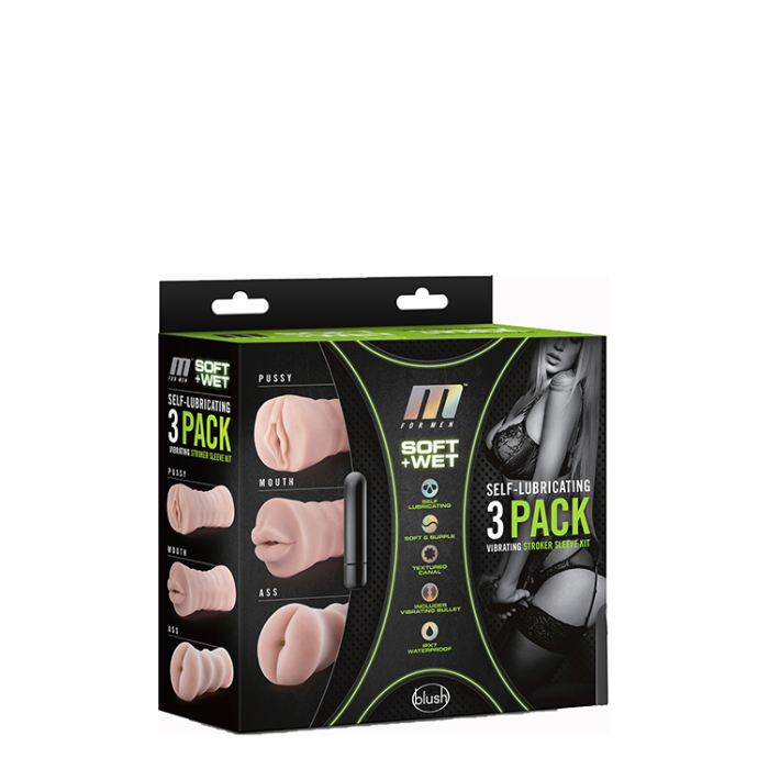 Набір реалістичних мастурбаторів із віброкулею M FOR MEN 3PACK VIBRATING SLEEVE KIT