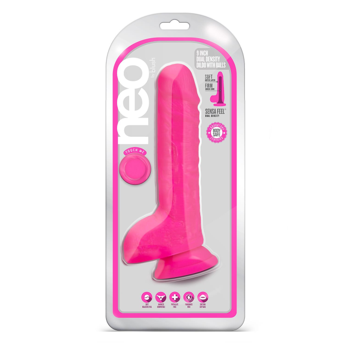 Фалоімітатор з подвійною щільністю Blush NEO 9 INCH DUAL DENSITY DILDO NEON PINK