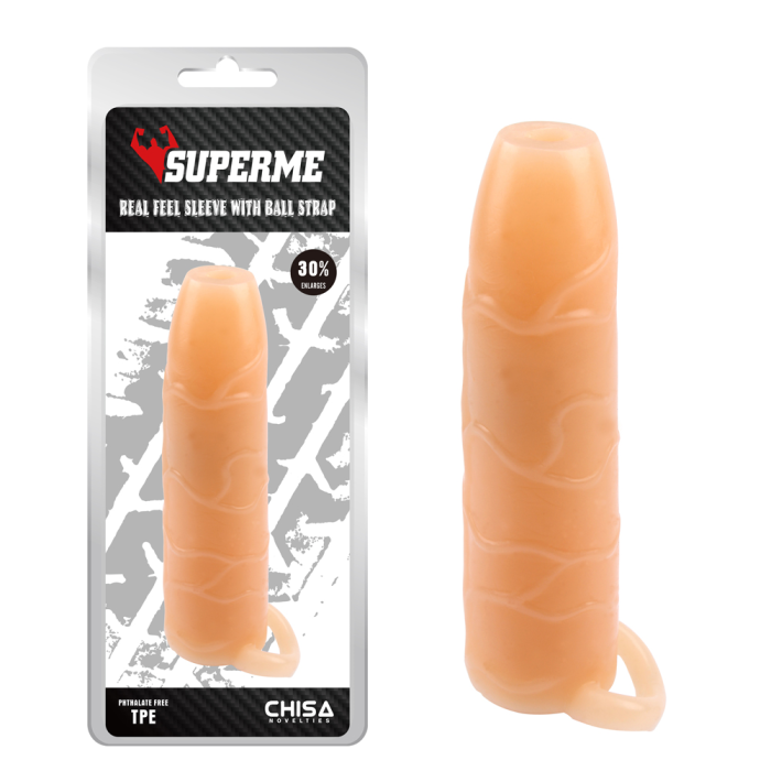 Реалістична насадка на член Chisa Superme Real Feel з кільцем на мошонку, бежева
