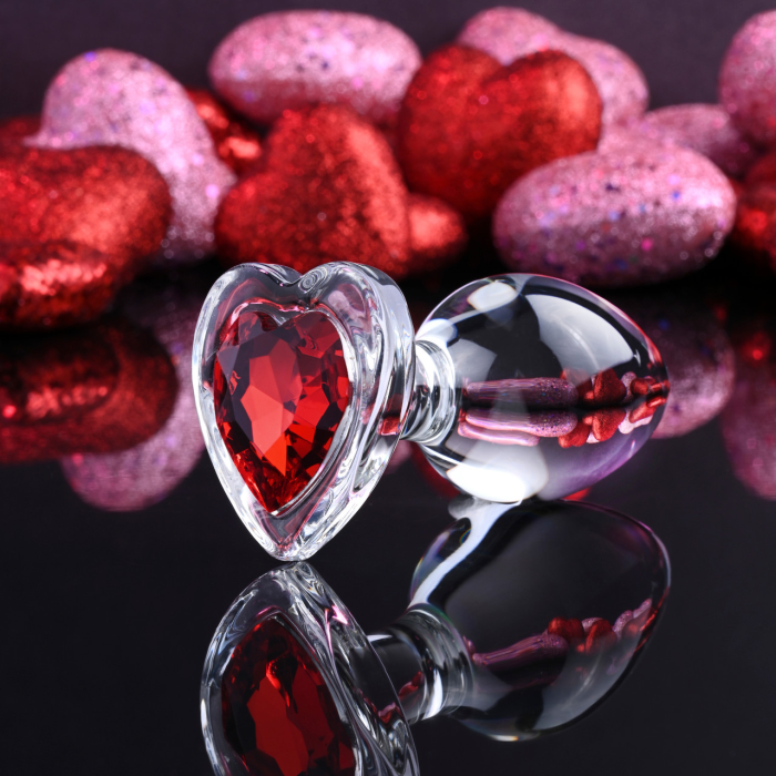 Анальна пробка скляна M ADAM ET EVE RED HEART GEM GLASS PLUG MEDIUM