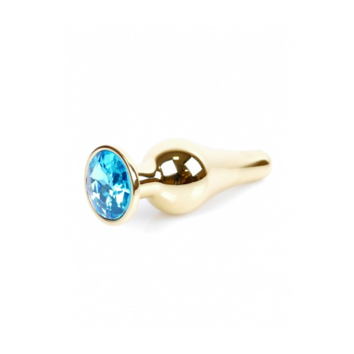Анальна пробка із нержавіючої сталі з блакитним каменем Plug-Jewellery Gold BUTT PLUG- Light Blue