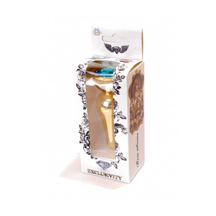 Анальна пробка із нержавіючої сталі з блакитним каменем Plug-Jewellery Gold BUTT PLUG- Light Blue