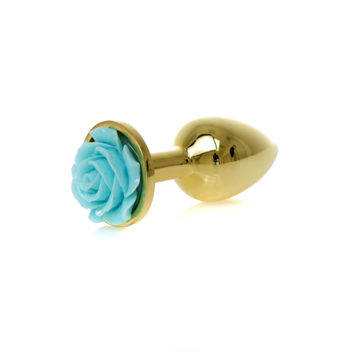 Анальна пробка з блакитною трояндою Plug-Jewellery Gold PLUG ROSE- Light Blue