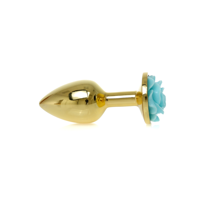 Анальна пробка з блакитною трояндою Plug-Jewellery Gold PLUG ROSE- Light Blue