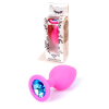 Анальна пробка з блакитним кристалом Plug-Jewellery Pink Silicon PLUG Medium-Light Blue Diamond