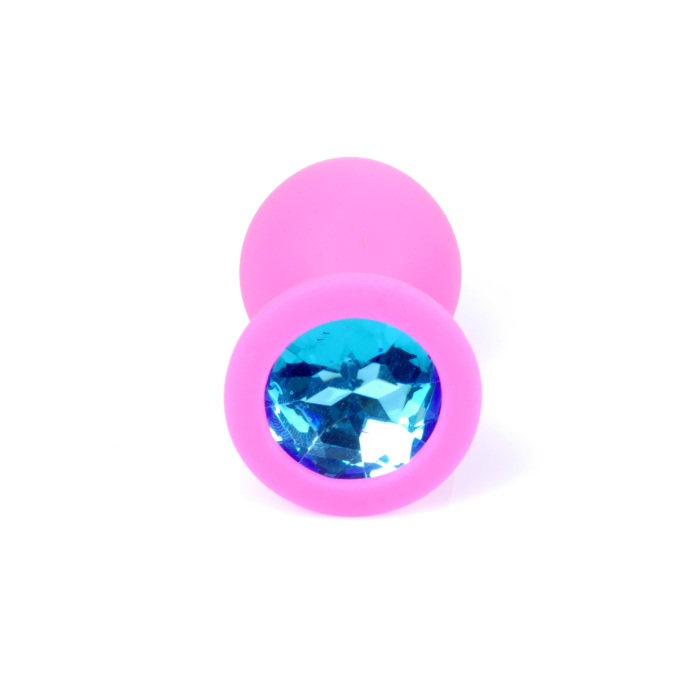 Анальна пробка з блакитним кристалом Plug-Jewellery Pink Silicon PLUG Medium-Light Blue Diamond
