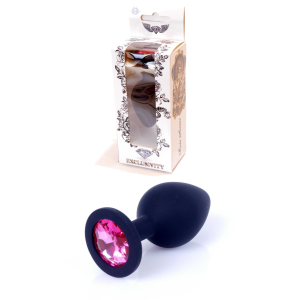 Анальна пробка чорна з каменем Plug-Jewellery Black Silicon PLUG Medium-Pink Diamond