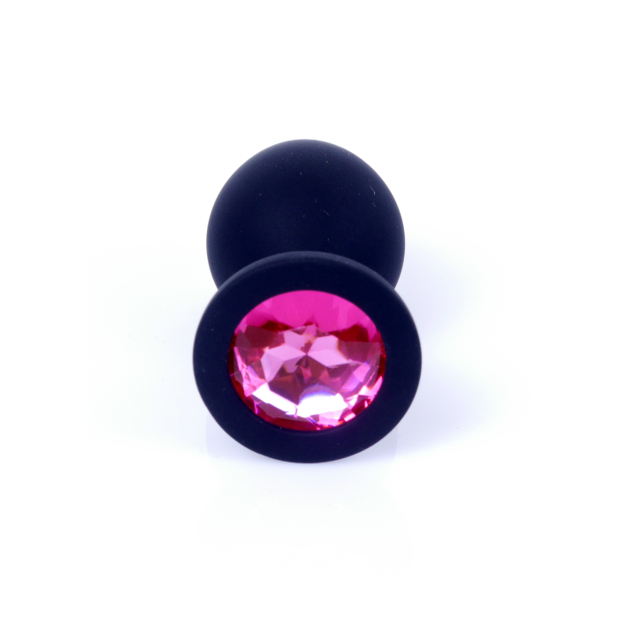 Анальна пробка чорна з каменем Plug-Jewellery Black Silicon PLUG Medium-Pink Diamond