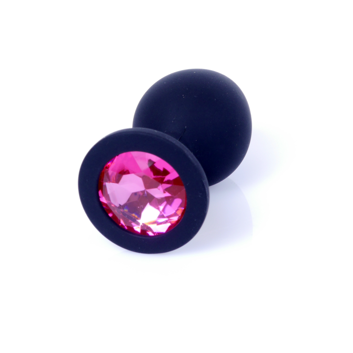 Анальна пробка чорна з каменем Plug-Jewellery Black Silicon PLUG Medium-Pink Diamond
