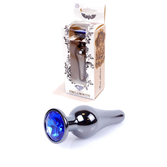 Анальна пробка з полірованого алюмінію з каменем Plug-Jewellery Dark Silver BUTT PLUG-Dark Blue