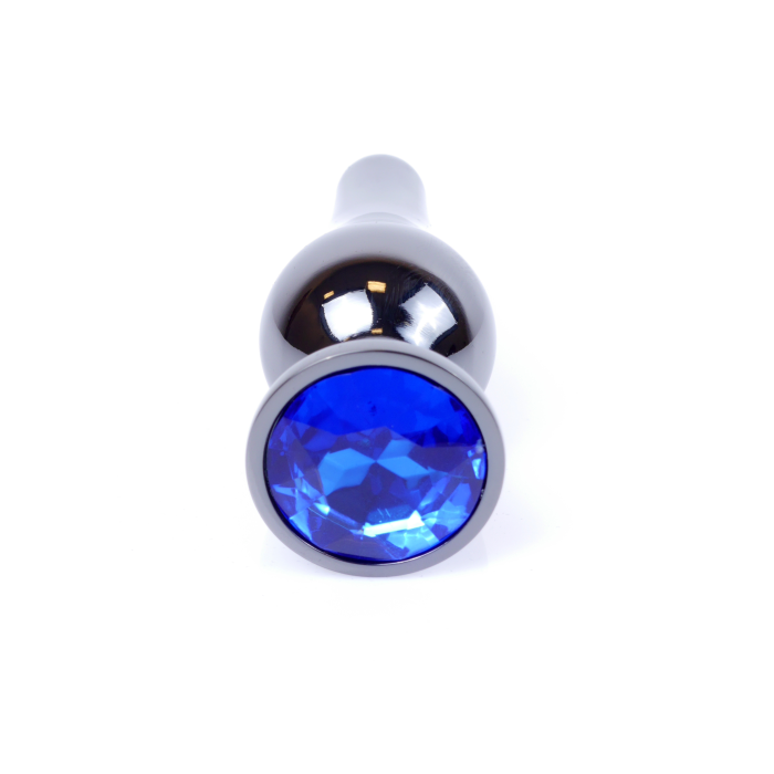 Анальна пробка з полірованого алюмінію з каменем Plug-Jewellery Dark Silver BUTT PLUG-Dark Blue