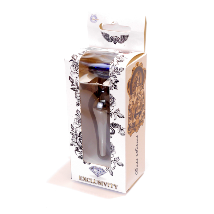 Анальна пробка з полірованого алюмінію з каменем Plug-Jewellery Dark Silver BUTT PLUG-Dark Blue