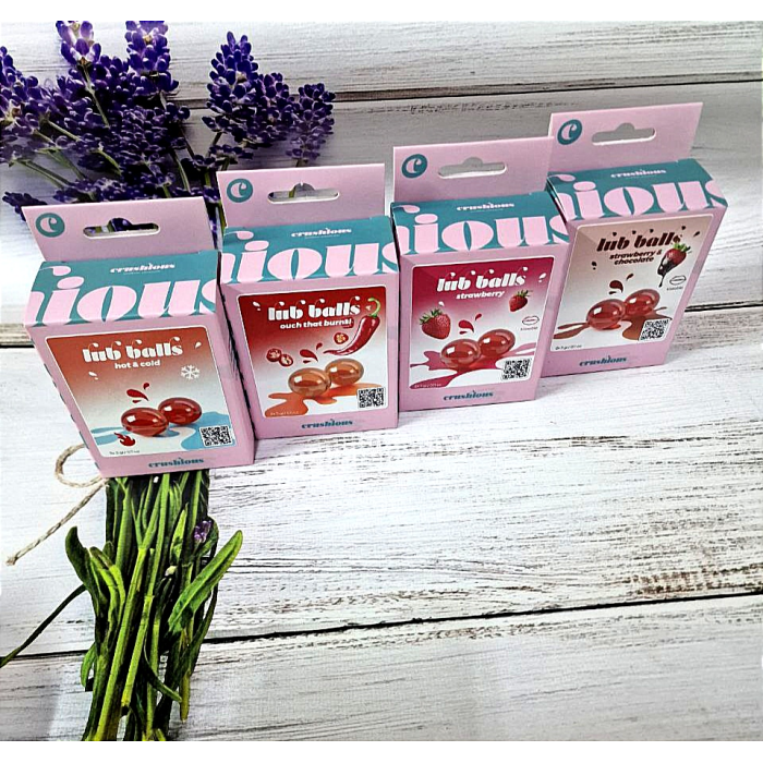 Бразильські вибухові кульки для масажу Crushious Lub Balls Strawberry&Champagne зі смаком шампанського з полуницею