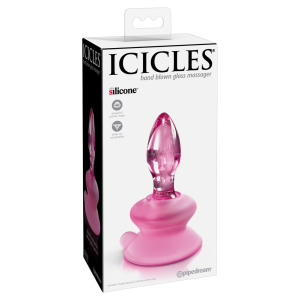 Анальна пробка із присоскою Pipedream Icicles No. 90, скляна, рожева