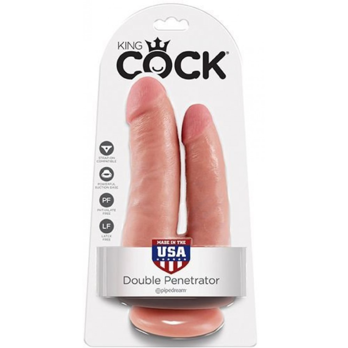 Фалоімітатор подвійний Pipedream King Cock реалістичний, на присосці, бежевий