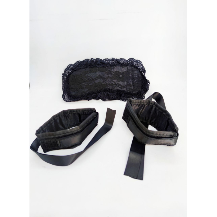 М'які Наручники з пов'язкою на очі DS Fetish Handskaff with blinfold black