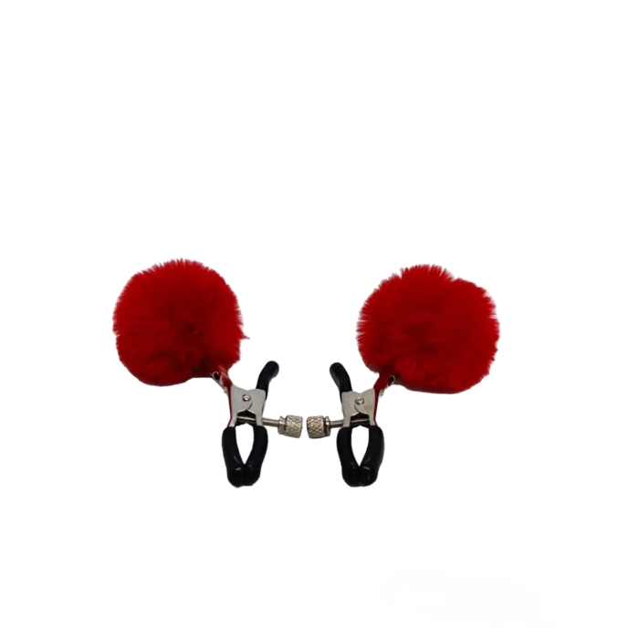 Затискачі на соски DS Fetish Nipple clamps metal poliester red