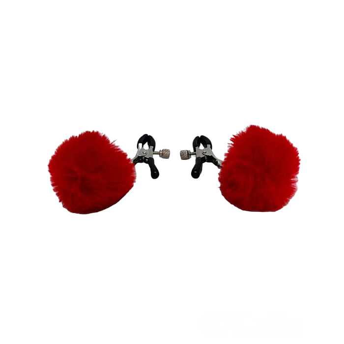 Затискачі на соски DS Fetish Nipple clamps metal poliester red