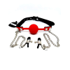 Кляп із затискачами на соски DS Fetish Locking gag with nipple clamps black/red