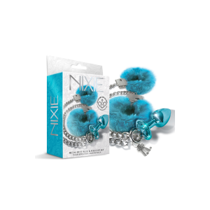 Набір Global Novelties NIXIE METAL BUTT PLUG & FURRY HANDCUFF SET, MEDIUM, BLUE METALLIC