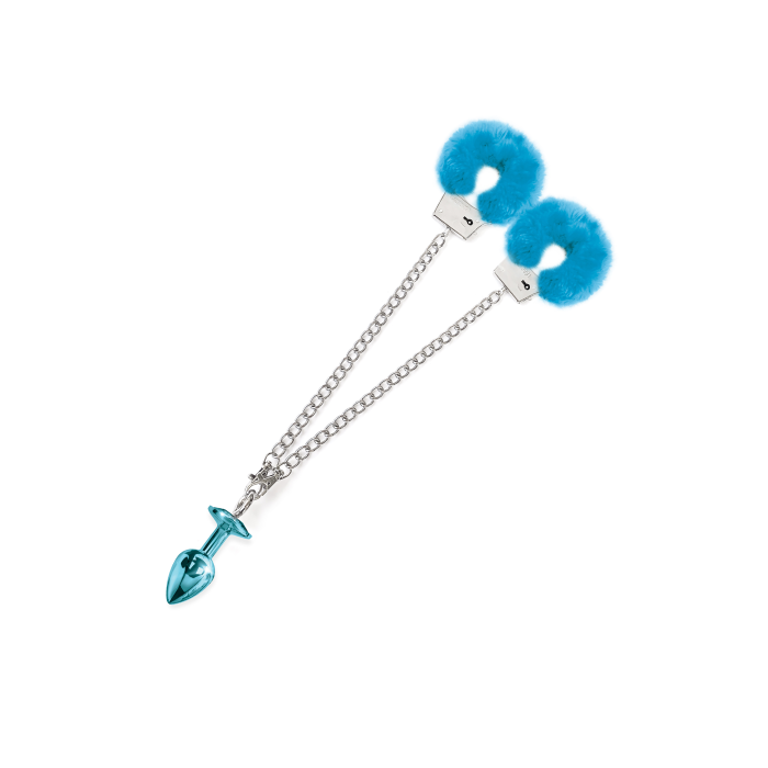 Набір Global Novelties NIXIE METAL BUTT PLUG & FURRY HANDCUFF SET, MEDIUM, BLUE METALLIC