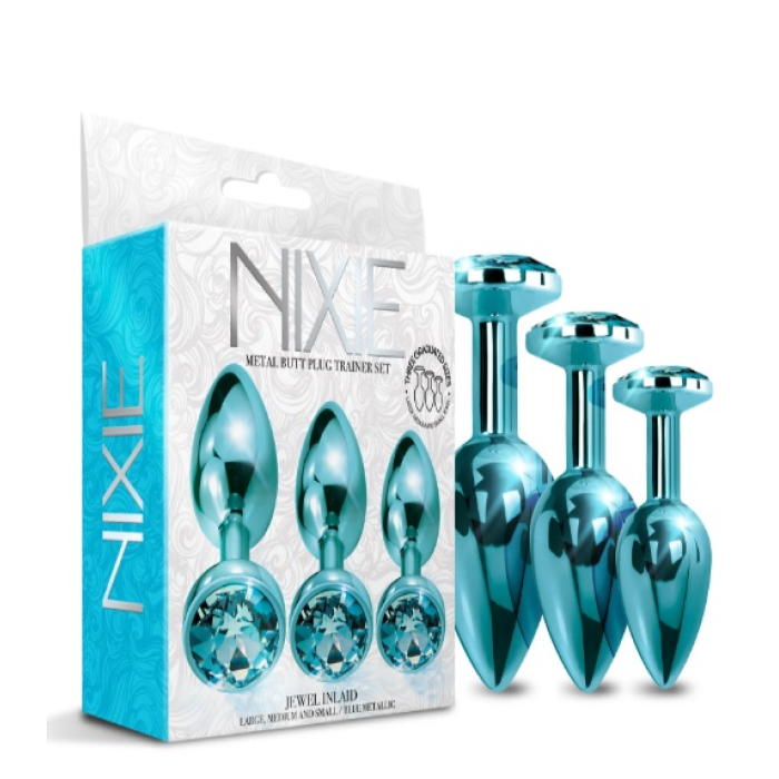 Набір анальних пробок Global Novelties NIXIE METAL BUTT PLUG TRAINER SET, BLUE METALLIC