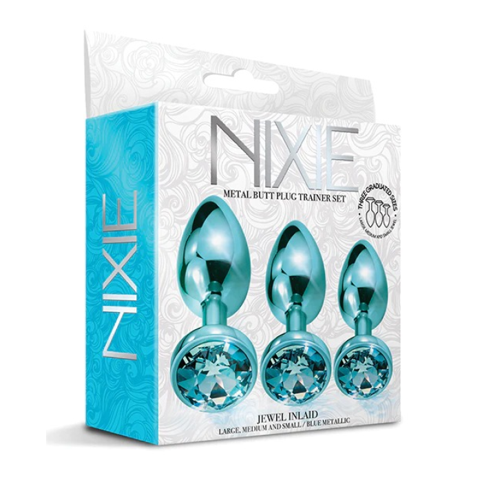 Набір анальних пробок Global Novelties NIXIE METAL BUTT PLUG TRAINER SET, BLUE METALLIC