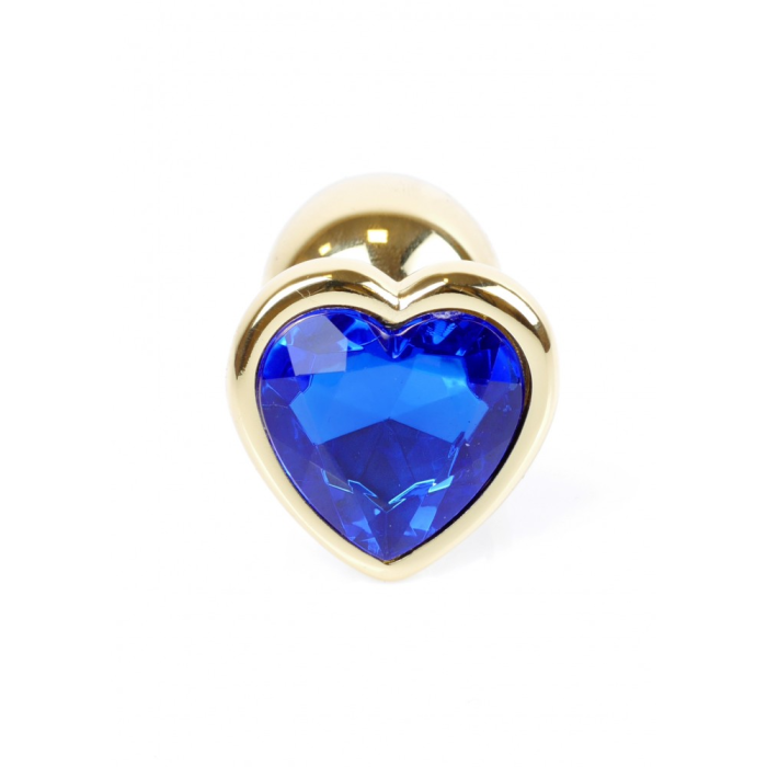 Анальний металевий золота пробка з каменем у формі серця Синій S Jewellery