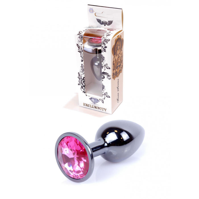 Анальна пробка з каменем Plug-Jewellery Dark Silver PLUG-Pink розмір S
