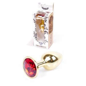 Анальна пробка з каменем Plug-Jewellery Gold PLUG- Red розмір S