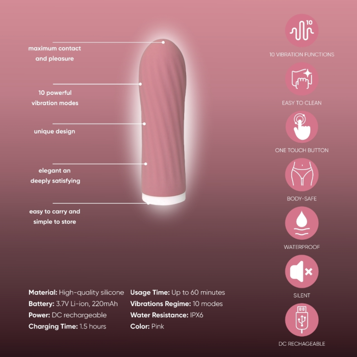 Міні-вібратор рельєфний Sweet Em Velvet Lure, рожевий