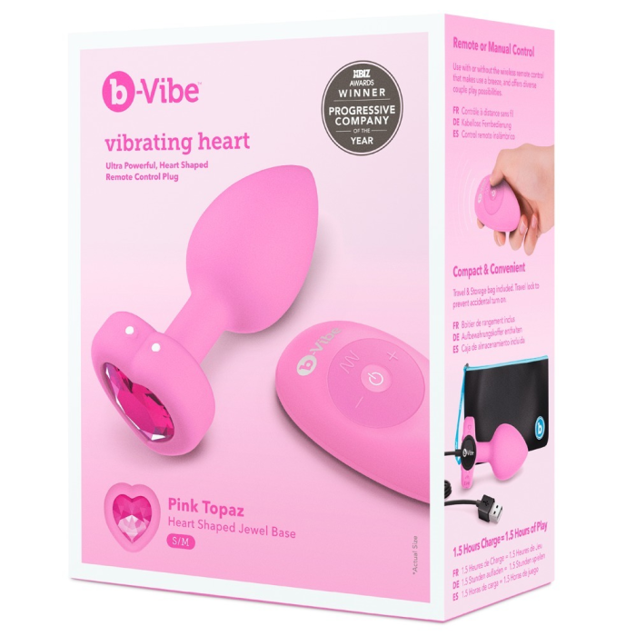 Анальна пробка з вібрацією та пультом керування B-Vibe Vibrating Heart Plug S/M Pink