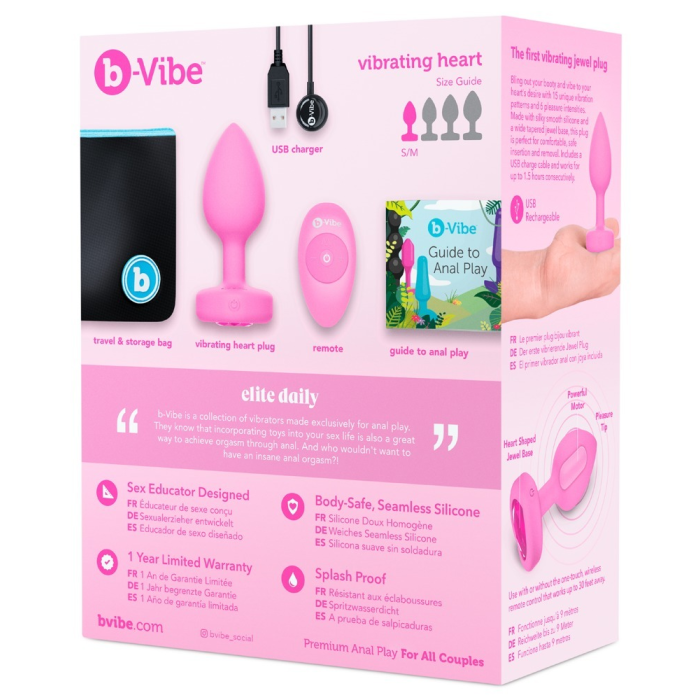 Анальна пробка з вібрацією та пультом керування B-Vibe Vibrating Heart Plug S/M Pink