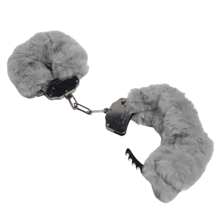 Наручники DS Fetish Plush handcuffs, метал з хутром, сірі