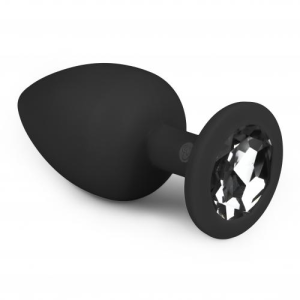 Анальна пробка із кристалом Easytoys, силіконова, чорна, 10 х 4 см
