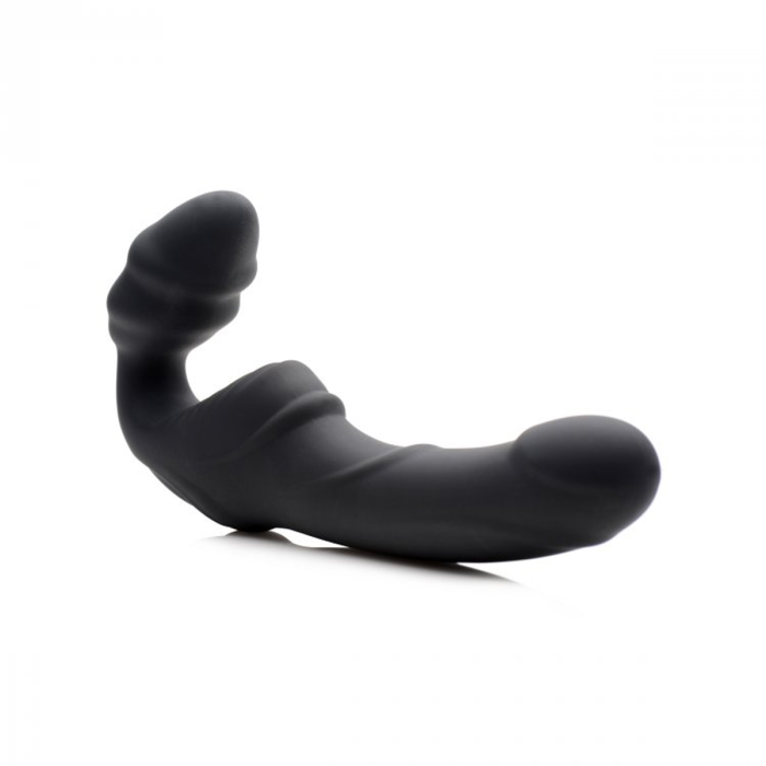 Жіночий вібрострапон Slim Rider Ribbed Ribbed Vibrating Silicone Strapless Strap On, чорний