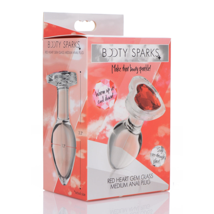 Анальна пробка зі стразом Red Heart Glass Anal Plug With Gem скляна, Medium