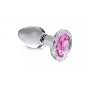 Анальна пробка зі стразом Pink Gem Glass Anal Plug With Gem скляна, Medium