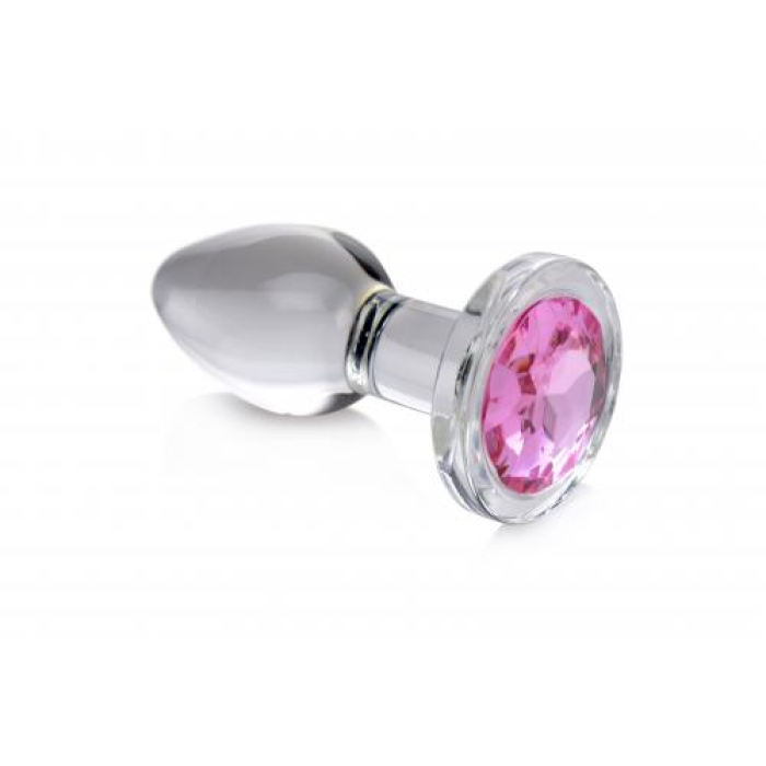 Анальна пробка зі стразом Pink Gem Glass Anal Plug With Gem скляна, Medium