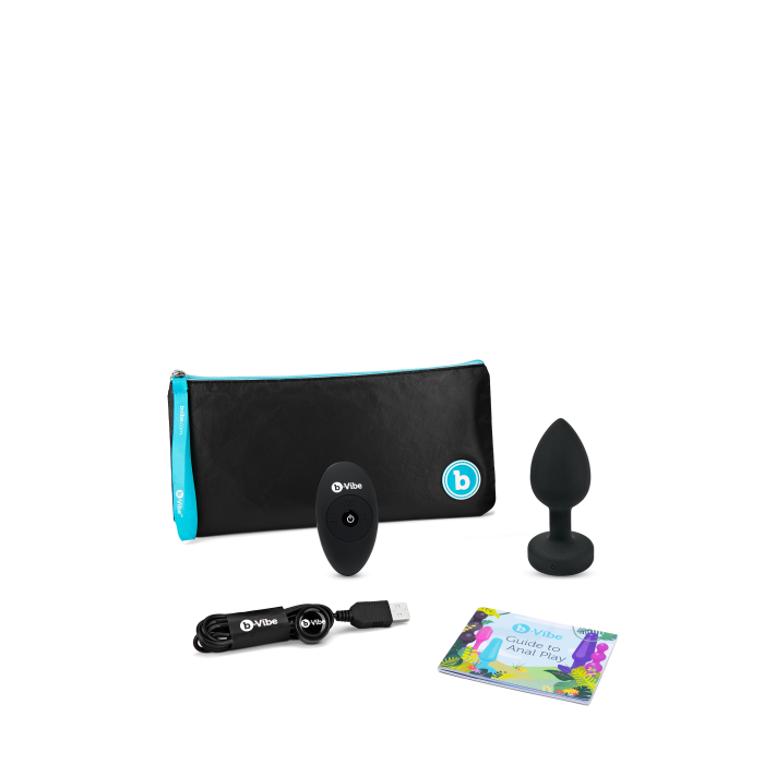 Анальна пробка з каменем з вібрацією M/L B-Vibe з дистанційним пультом керування, чорна