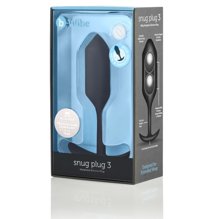 Анальна пробка із зміщеним центром ваги Snug Plug 3 B-Vibe, силіконова, чорна