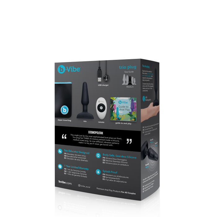 Анальна пробка із 3 моторами B-Vibe - Trio Remote Control Butt, чорна