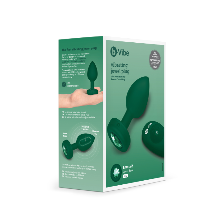 Анальна пробка з вібрацією та пультом B-Vibe - Vibrating Jewel Plug M/L Emerald