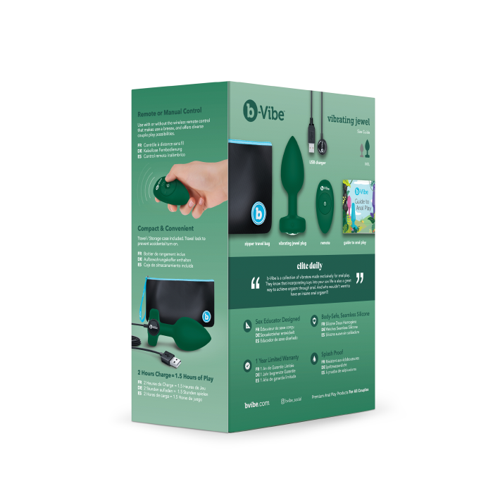Анальна пробка з вібрацією та пультом B-Vibe - Vibrating Jewel Plug M/L Emerald